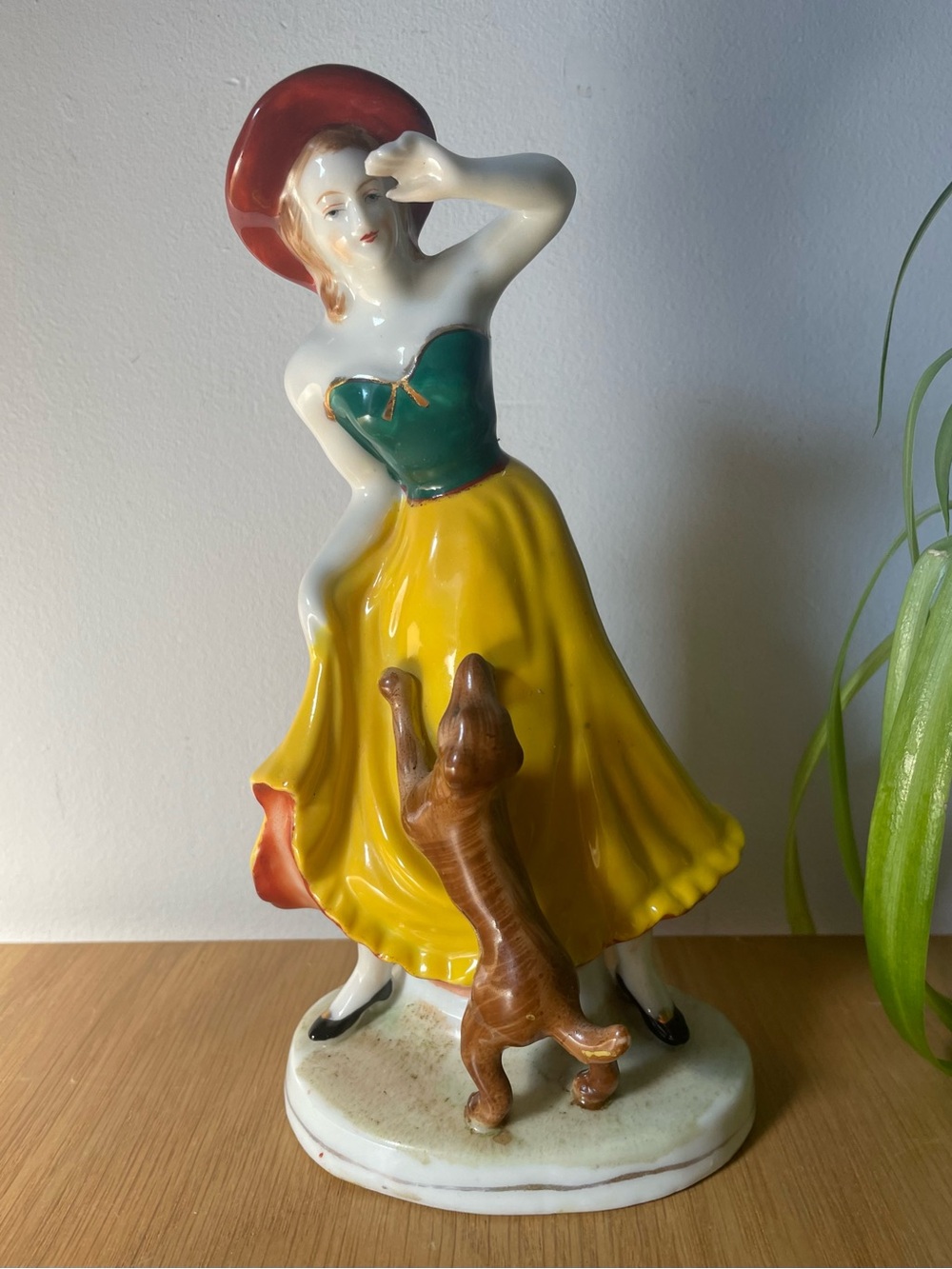 Vintage 1940s Occupied Japan Hand-Painted Porcelain Girl & Dog Figurine 8" 🐕